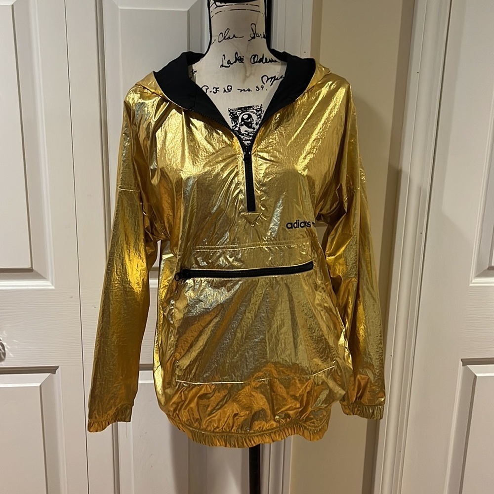 Adidas Originals Half Zip Hooded Jacket In High Shine Gold sz XS Sm - Picture 5 of 12